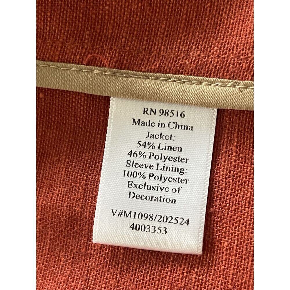 Coldwater Creek Linen Womens Cropped Ribbon Jacket Orange Career Travel Office - Picture 8 of 13